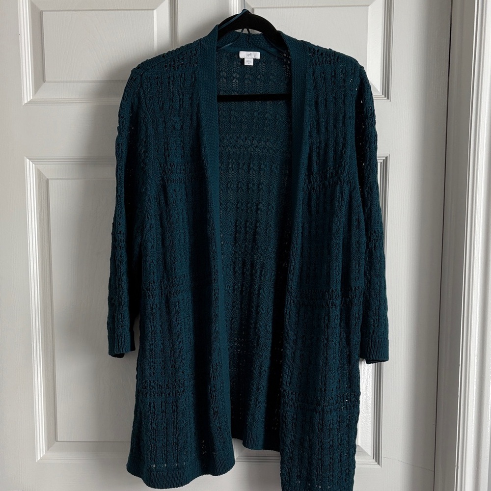J. Jill Women's Open Front Knit Cardigan Sweater - Dark Green